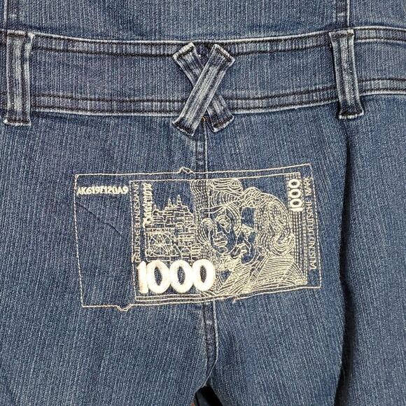 Bobo Jeans Denim Zip Up Money Embroidered Romper Jumper Sz L Cut Offs Summer 623 - Picture 8 of 9